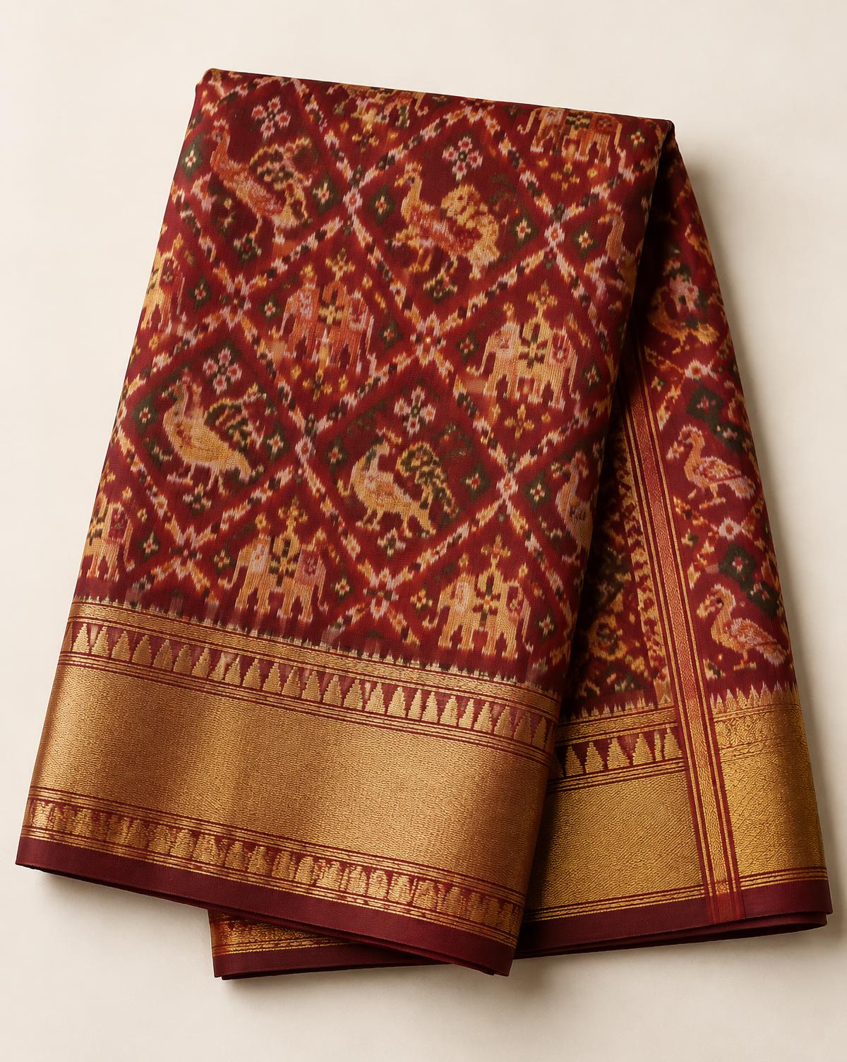 Navratna Crimson — Double Ikat Patola saree