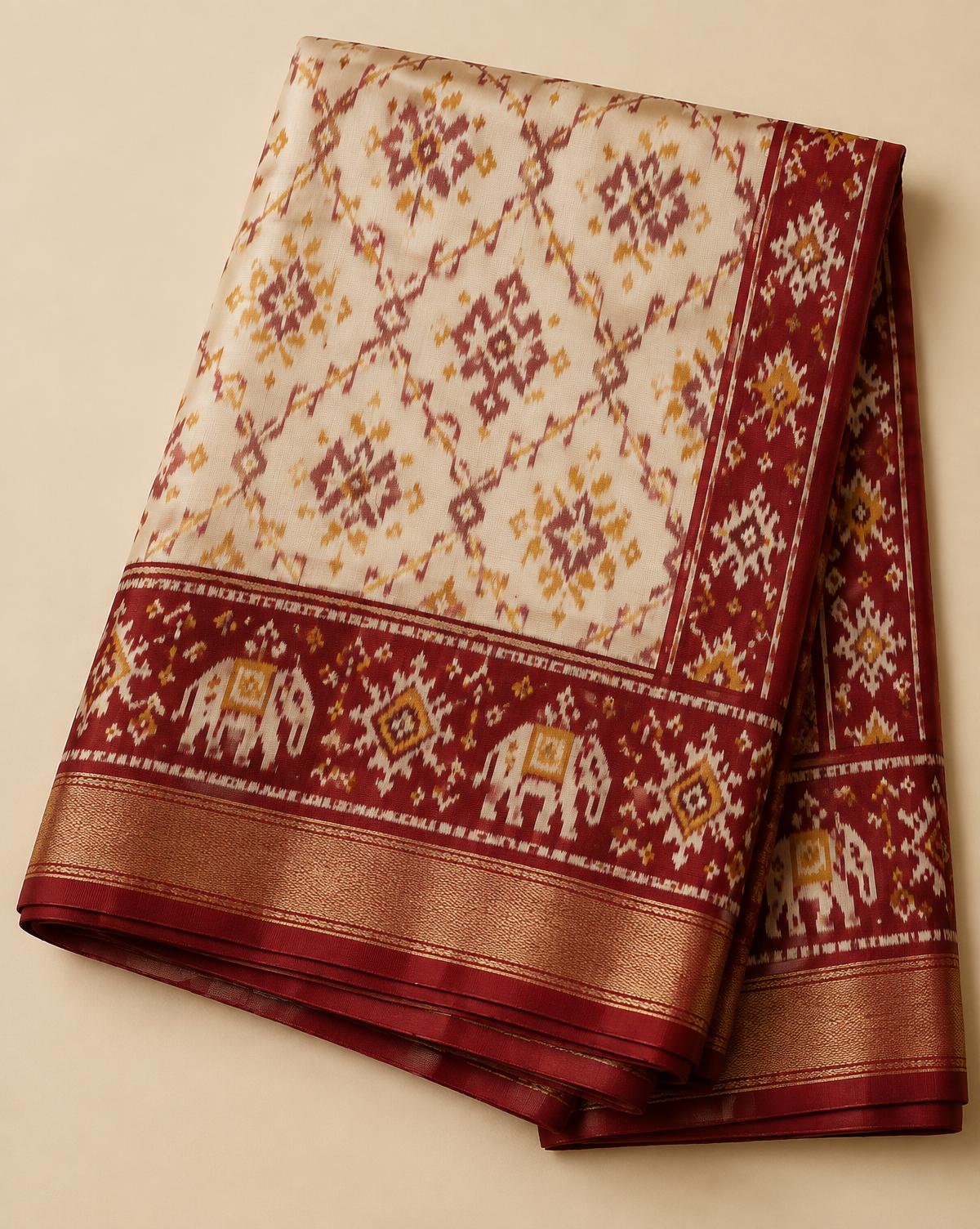 Chhabadi Ivory — Single Ikat Patola saree